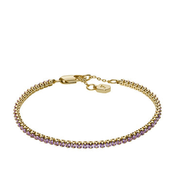 Fossil Women's Ellis Pavé Glitz Amethyst Colour Gold-Tone Brass Tennis Chain Bracelet -  JA7306710