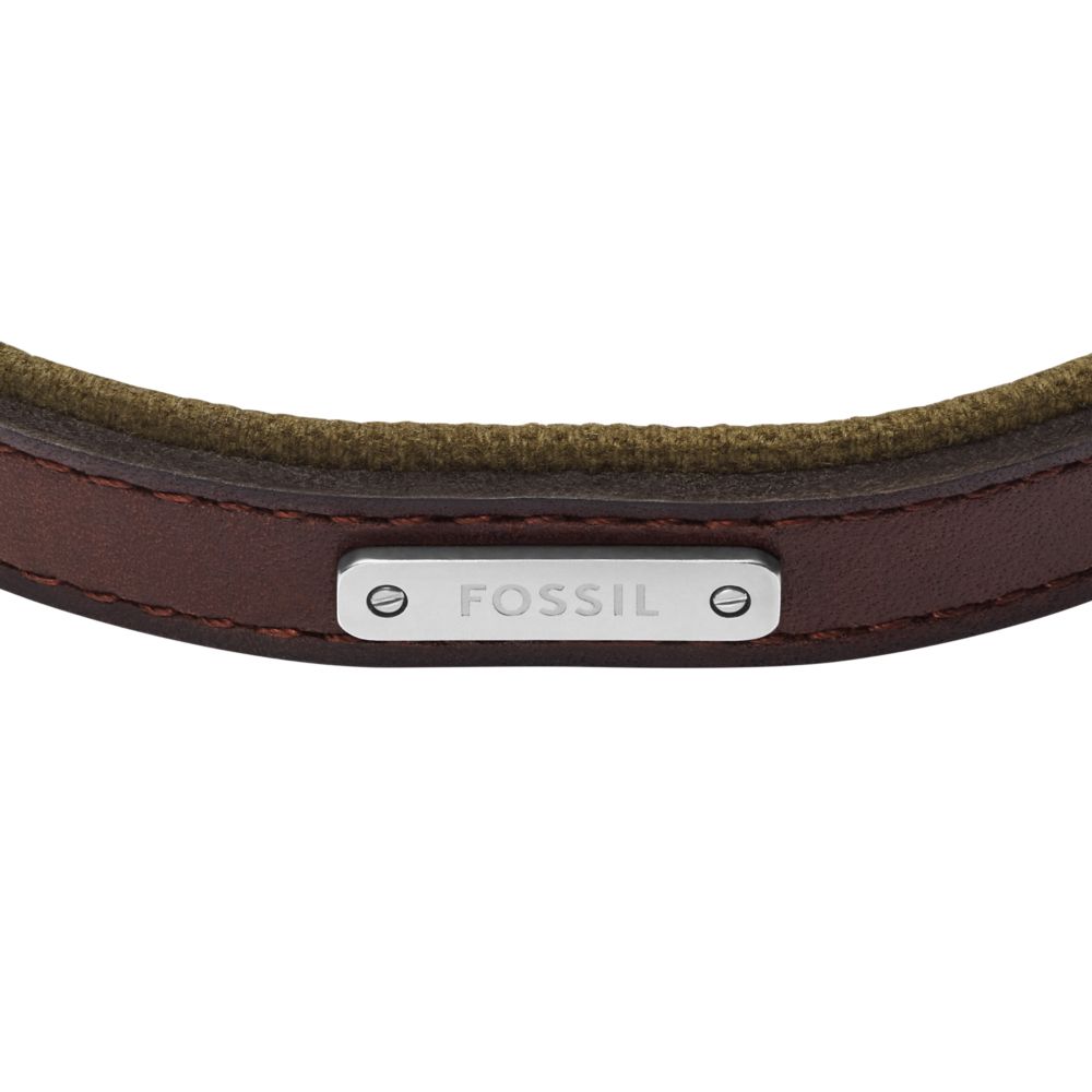 Fossil Men's Everett Colour Pop Green And Brown Leather Strap Bracelet -  JA7315998 (1)