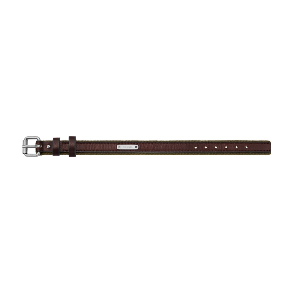 Fossil Men's Everett Colour Pop Green And Brown Leather Strap Bracelet -  JA7315998 (3)