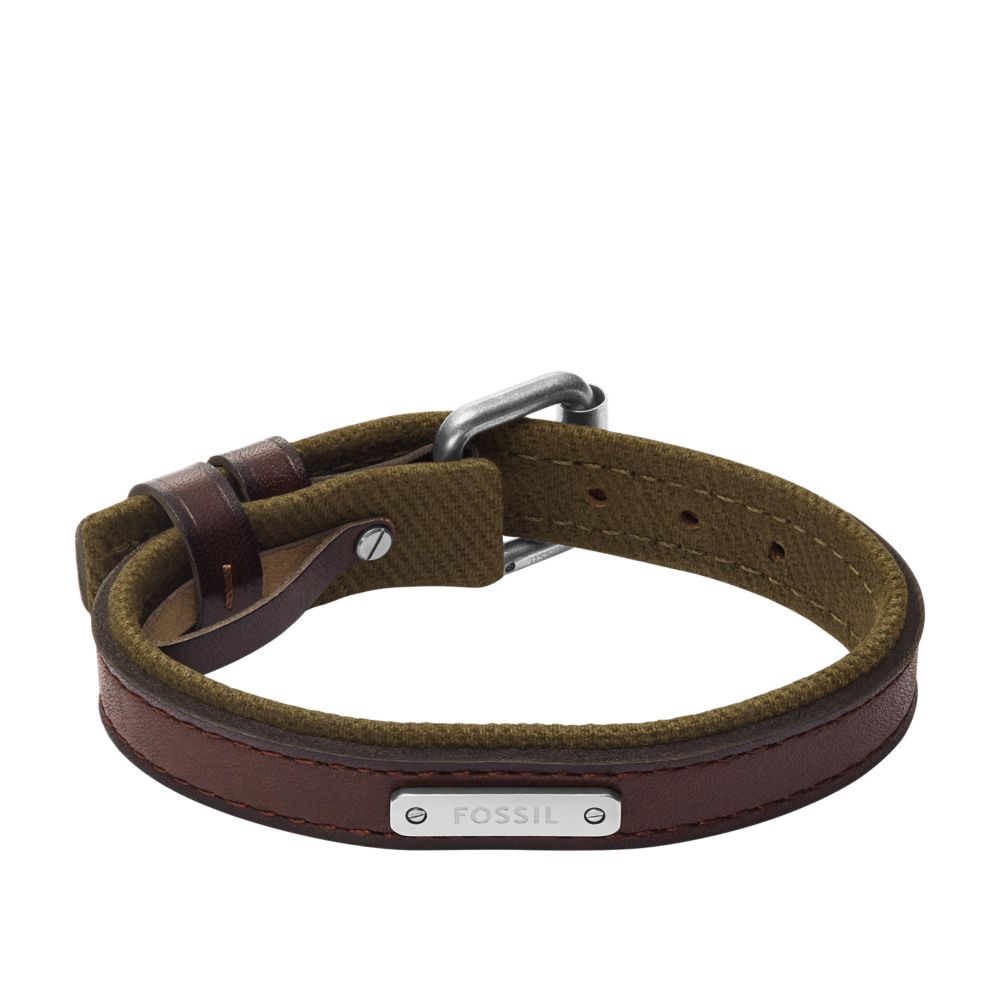 Fossil Men's Everett Colour Pop Green And Brown Leather Strap Bracelet -  JA7315998