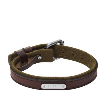 Fossil Men's Everett Colour Pop Green And Brown Leather Strap Bracelet -  JA7315998