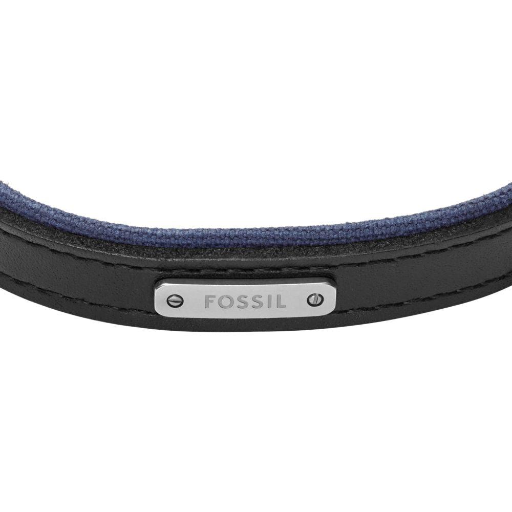 Fossil Men's Everett Colour Pop Midnight Blue and Black Leather Strap Bracelet -  JA7316998