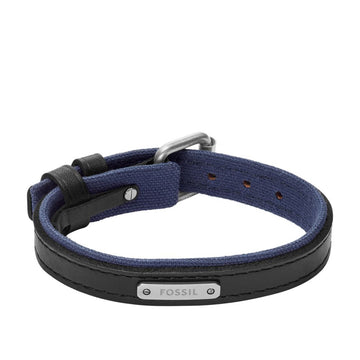 Fossil Men's Everett Colour Pop Midnight Blue and Black Leather Strap Bracelet -  JA7316998