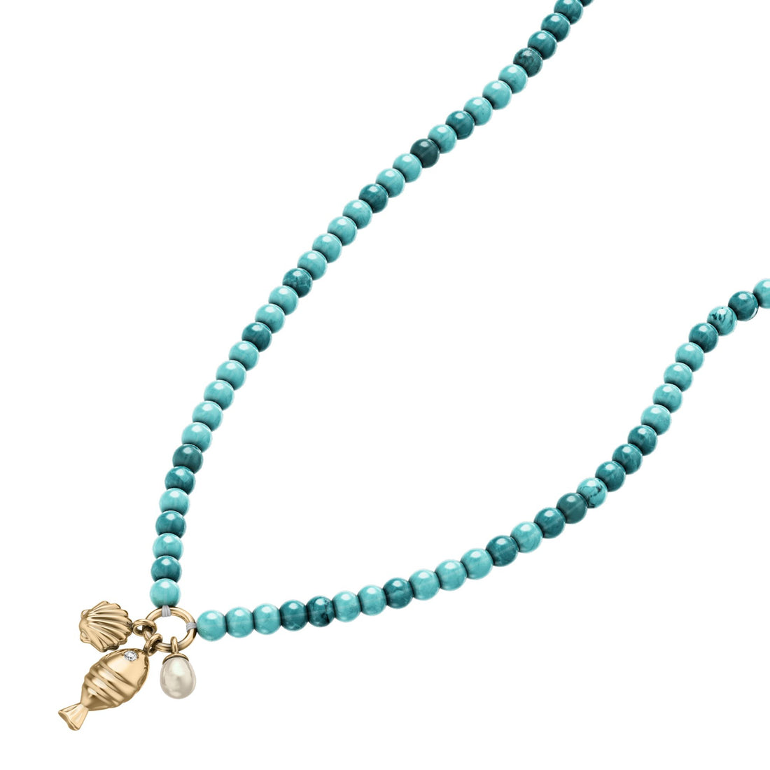 Fossil Women's Sutton By The Sea Turquoise Blue Acrylic Beaded Shell Necklace - JA7318710