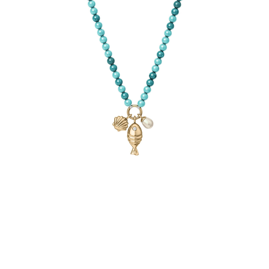 Fossil Women's Sutton By The Sea Turquoise Blue Acrylic Beaded Shell Necklace - JA7318710