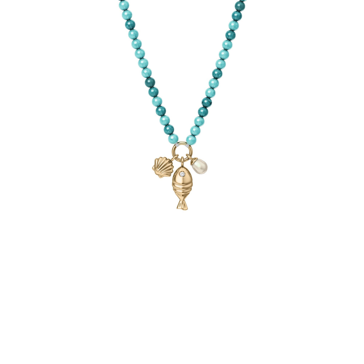 Fossil Women's Sutton By The Sea Turquoise Blue Acrylic Beaded Shell Necklace - JA7318710