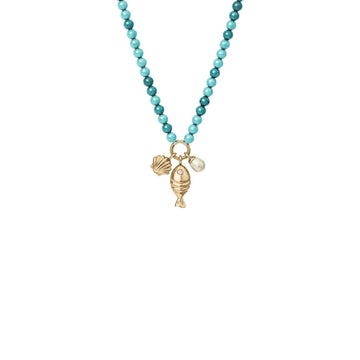 Fossil Women's Sutton By The Sea Turquoise Blue Acrylic Beaded Shell Necklace - JA7318710