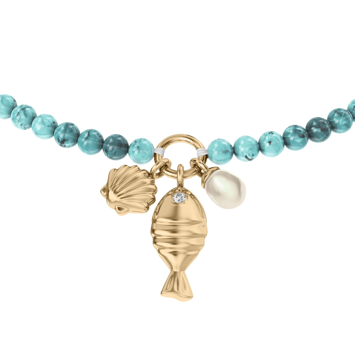 Fossil Women's Sutton By The Sea Turquoise Blue Acrylic Beaded Shell Bracelet - JA7319710 (1)