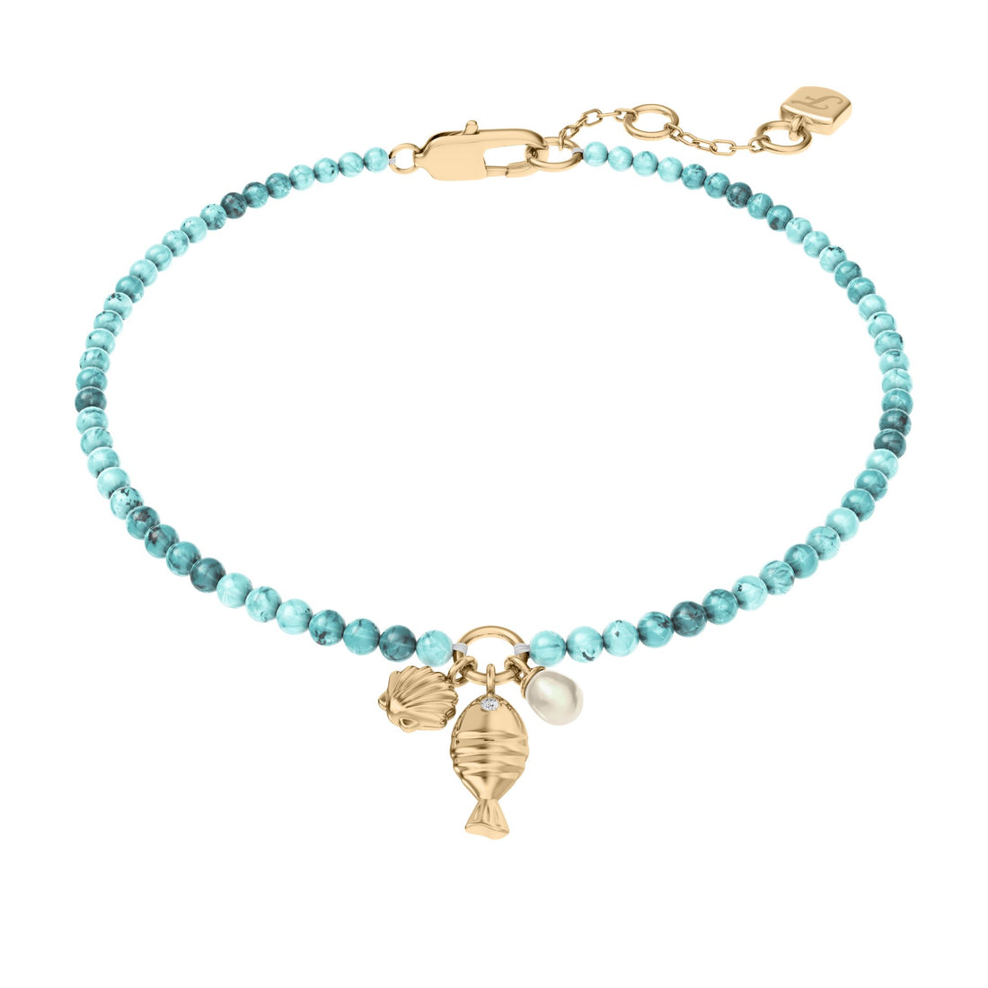 Fossil Women's Sutton By The Sea Turquoise Blue Acrylic Beaded Shell Bracelet - JA7319710