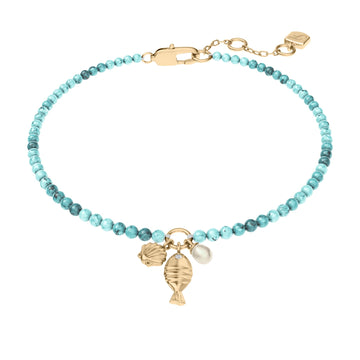 Fossil Women's Sutton By The Sea Turquoise Blue Acrylic Beaded Shell Bracelet - JA7319710