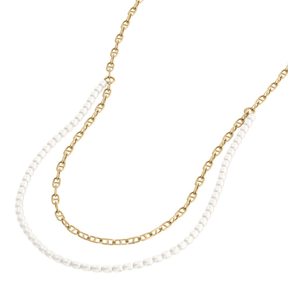 Fossil Women's Heritage Pearl D-Link Gold-Tone Brass Multi-Strand Necklace - JA7321710 (1)