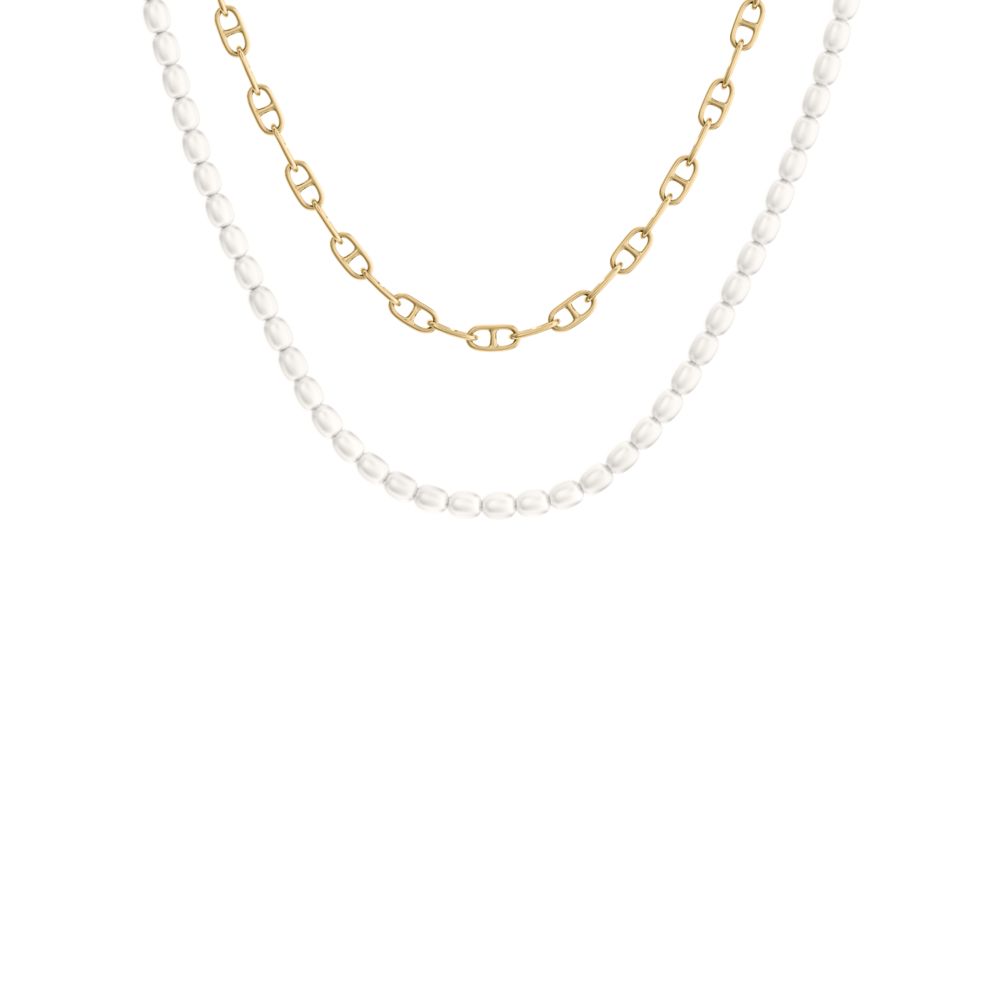 Fossil Women's Heritage Pearl D-Link Gold-Tone Brass Multi-Strand Necklace - JA7321710 (2)