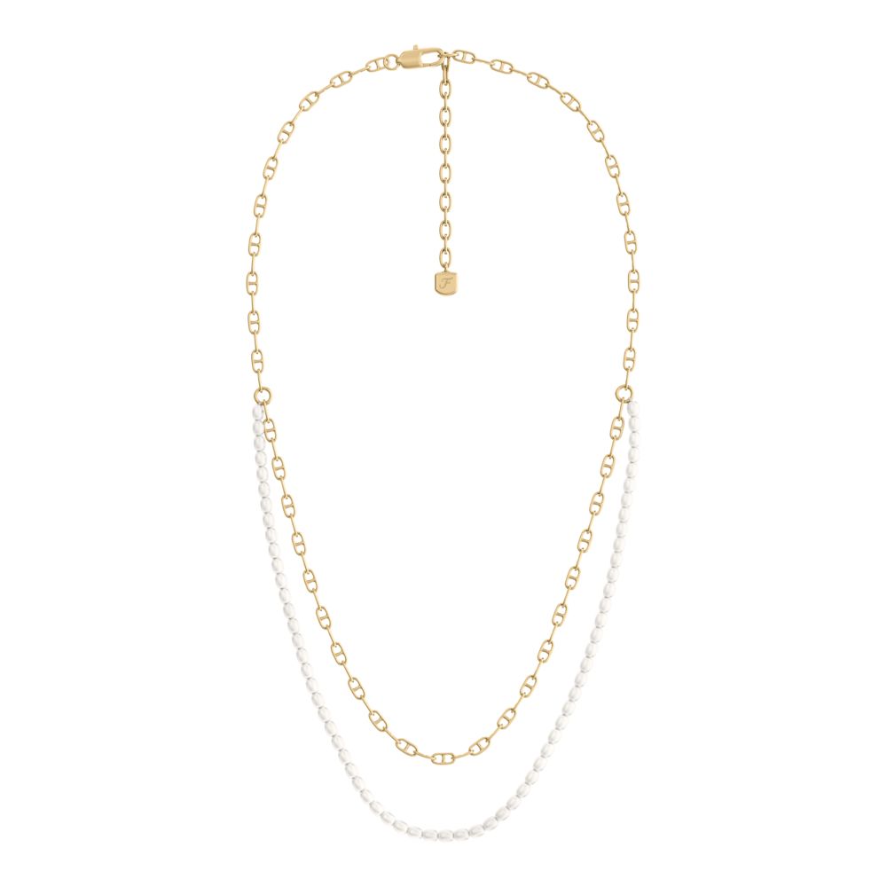 Fossil Women's Heritage Pearl D-Link Gold-Tone Brass Multi-Strand Necklace - JA7321710