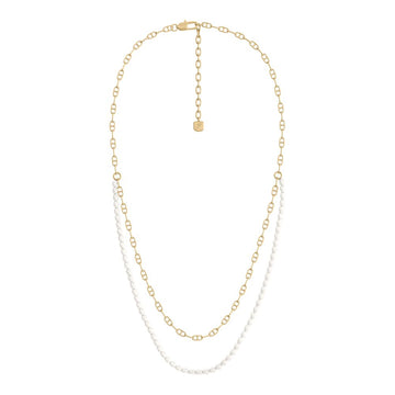 Fossil Women's Heritage Pearl D-Link Gold-Tone Brass Multi-Strand Necklace - JA7321710