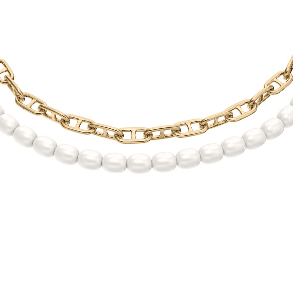 Fossil Women's Heritage Pearl D-Link Gold-Tone Brass Multi-Strand Bracelet - JA7322710 (1)