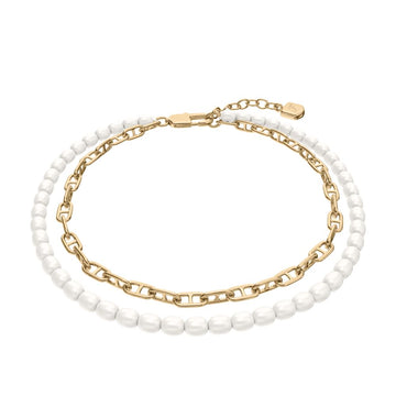 Fossil Women's Heritage Pearl D-Link Gold-Tone Brass Multi-Strand Bracelet - JA7322710