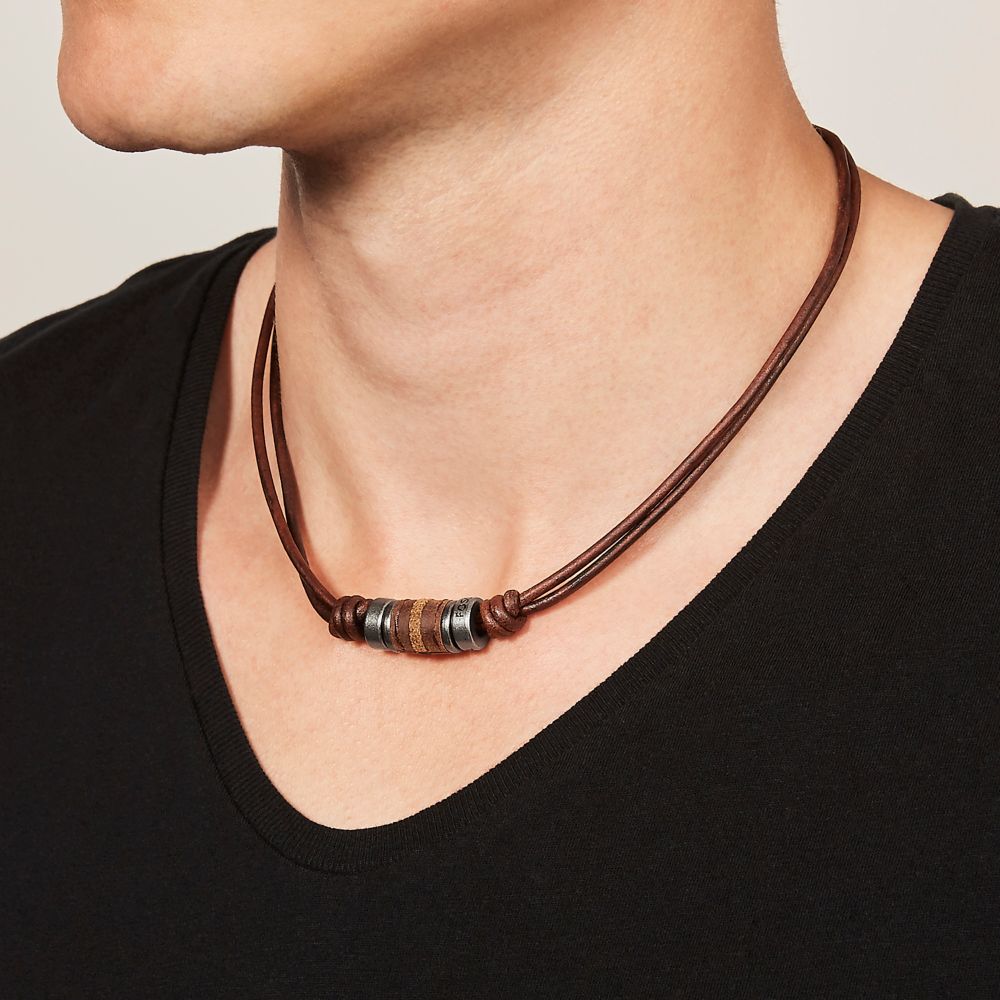 Fossil Men's Brown Rondell Leather Necklace - JF00899797