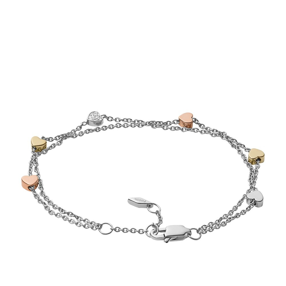 Fossil Women's Heart Tri-Tone Steel Double-Chain Bracelet - JF02854998