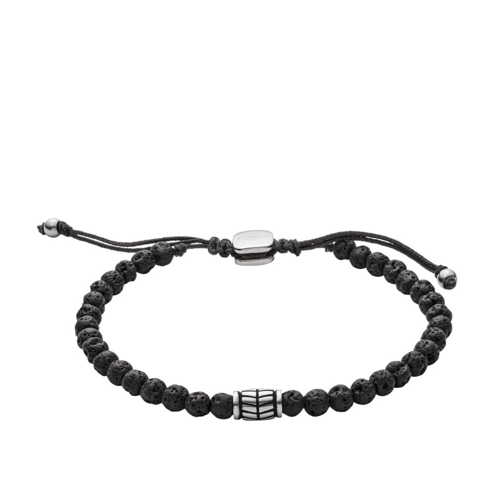 Fossil Men's Black Lava Stone Beaded Bracelet