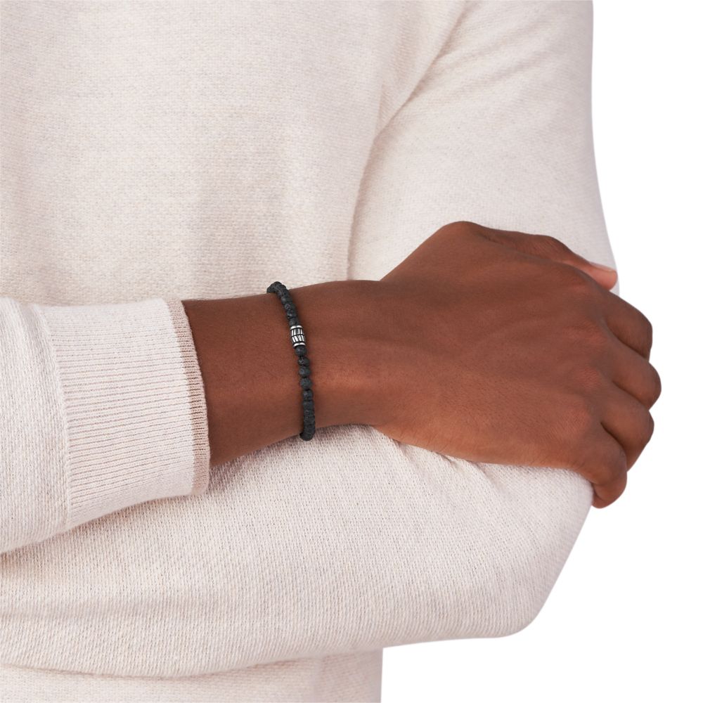 Fossil Men's Black Lava Stone Beaded Bracelet (2)