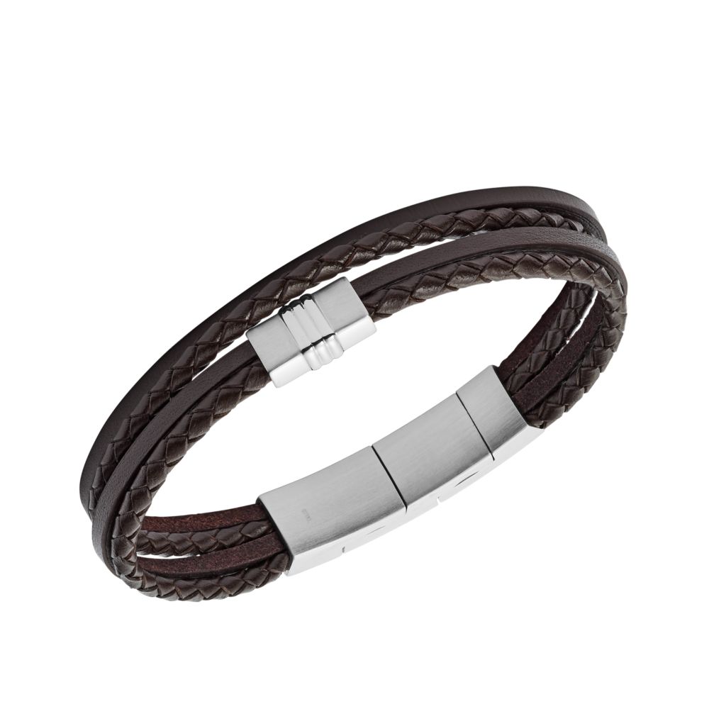 Fossil Men Brown Multi -Strand Braided Leather Bracelet - JF02934040 (1)