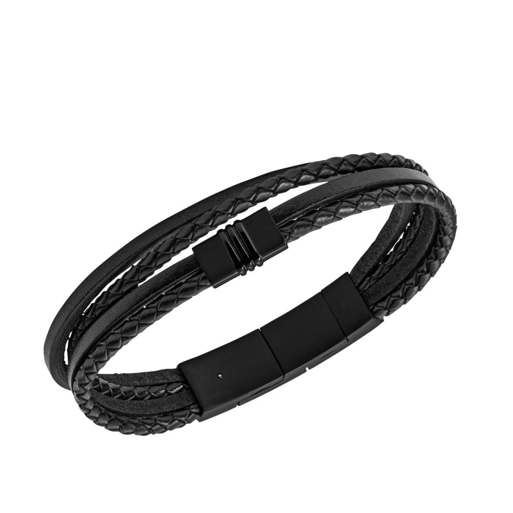 Fossil Men Multi -Strand Black Leather Bracelet - JF03098001 (1)