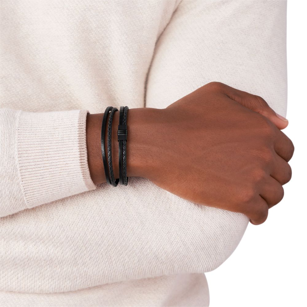 Fossil Men Multi -Strand Black Leather Bracelet - JF03098001 (2)