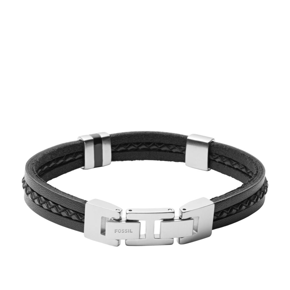 Fossil Women's Black Leather Multi Strand Bracelet - JF03686040