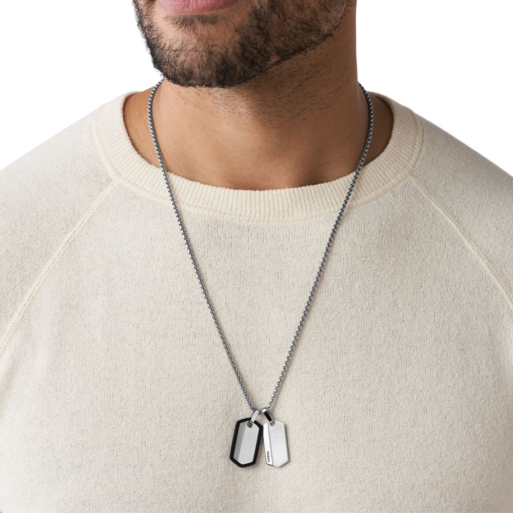 Fossil Men's Chevron Stainless Steel Dog Tag Necklace - JF03996040