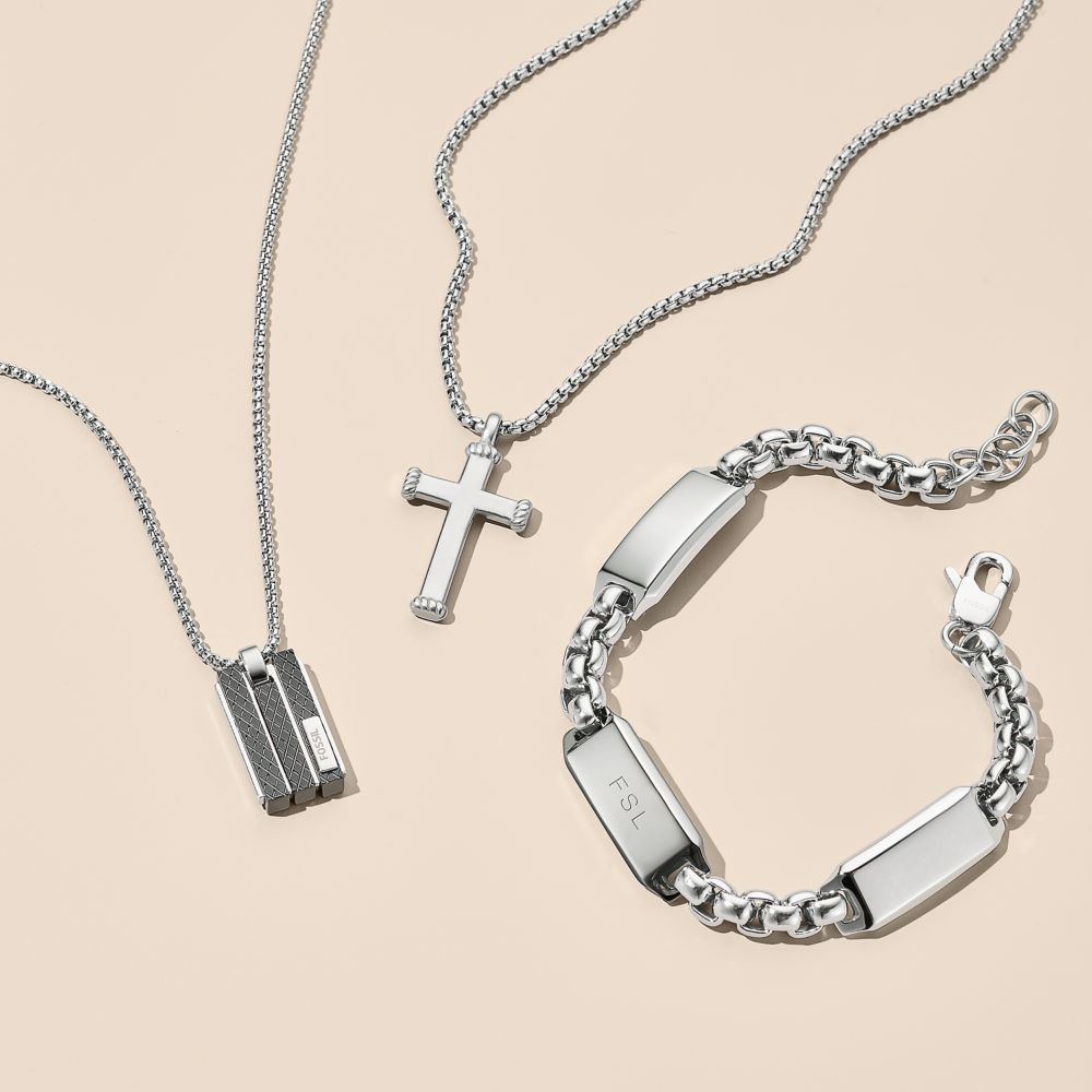 Fossil Men's Meaningful Moments Stainless Steel Pendant Necklace - JF04401040 (1)