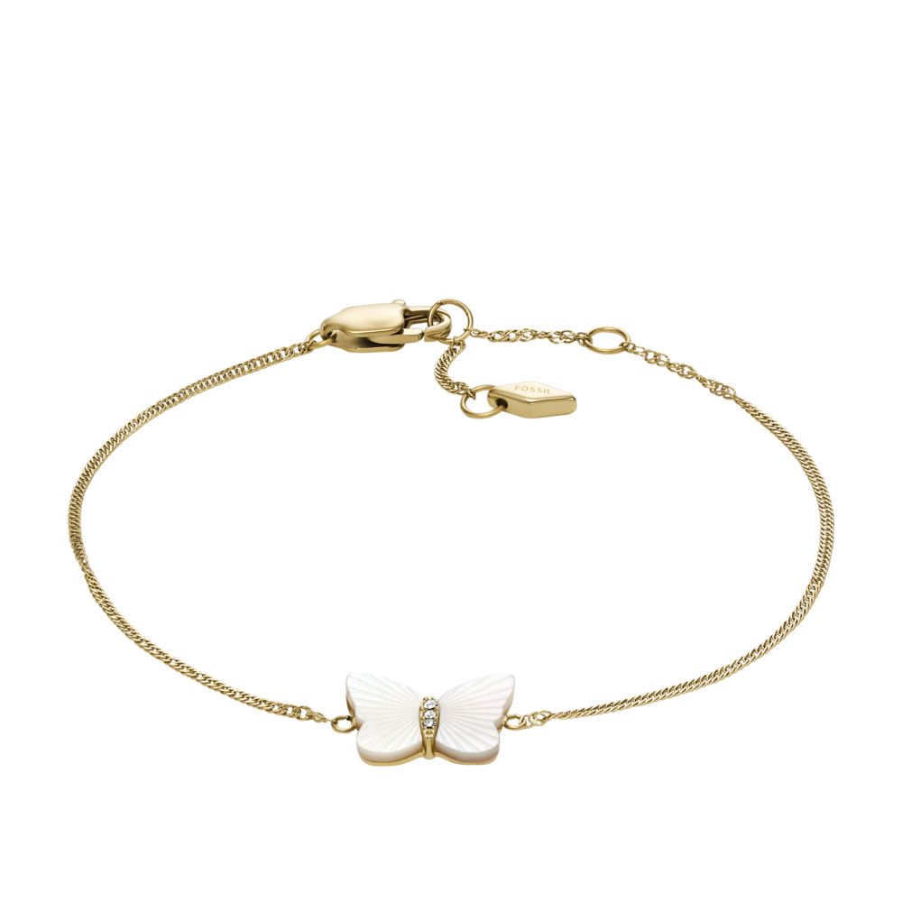 Fossil Women's Radiant Wings White Mother of Pearl Butterfly Chain Bracelet -  JF04425710