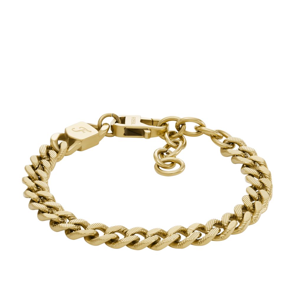 Fossil Men's Harlow Linear Texture Chain Gold-Tone Stainless Steel Bracelet -  JF04698710