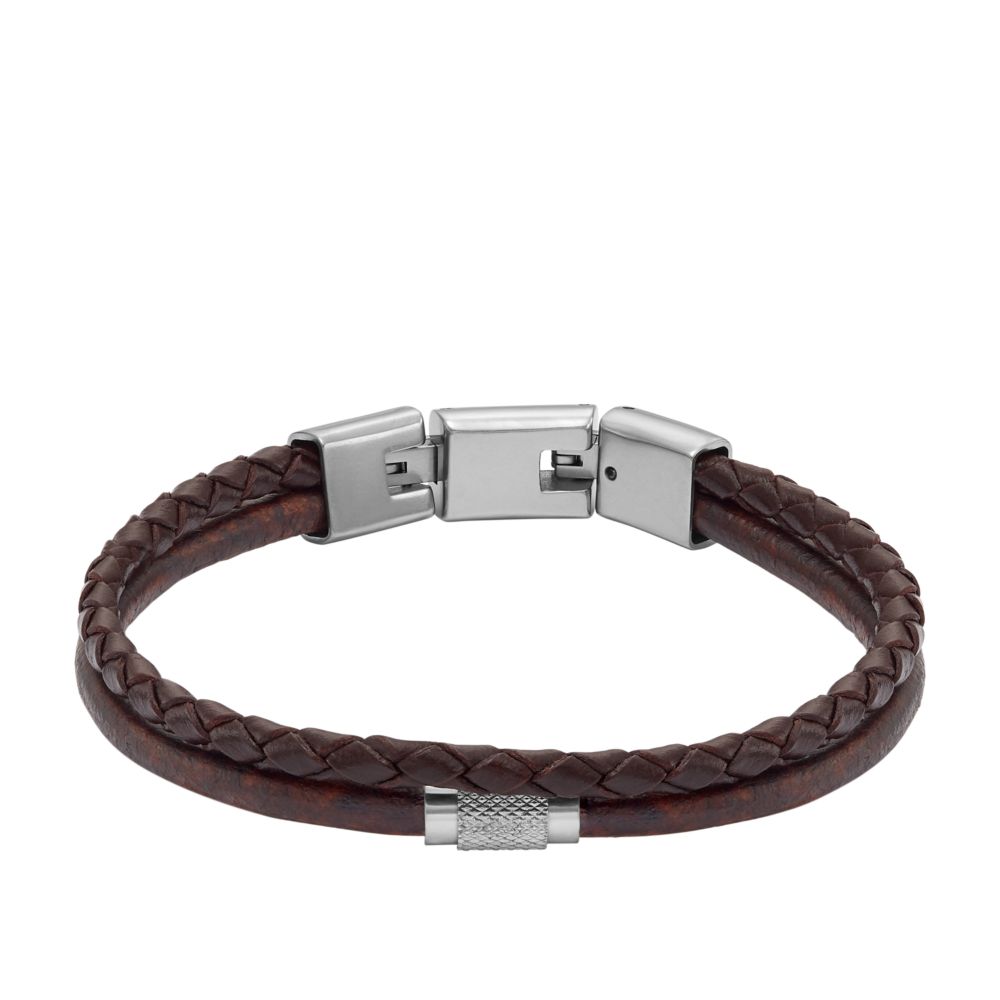 Fossil Men's All Stacked Up Brown Leather Multi-Strand Bracelet -  JF04702040