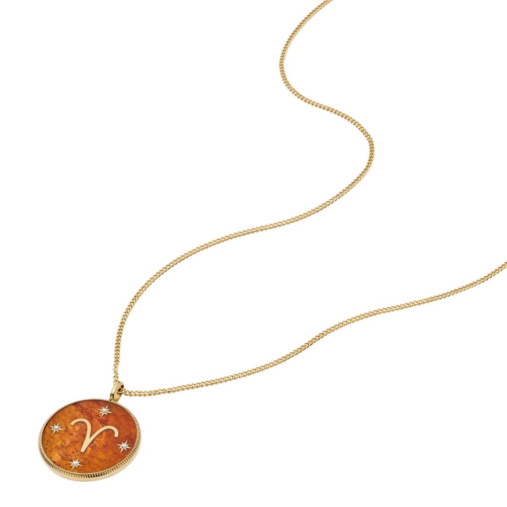 Fossil Women's Written in the Stars Gold Steel Red Carnelian Aries Pendant Necklace - JF04838710 (1)