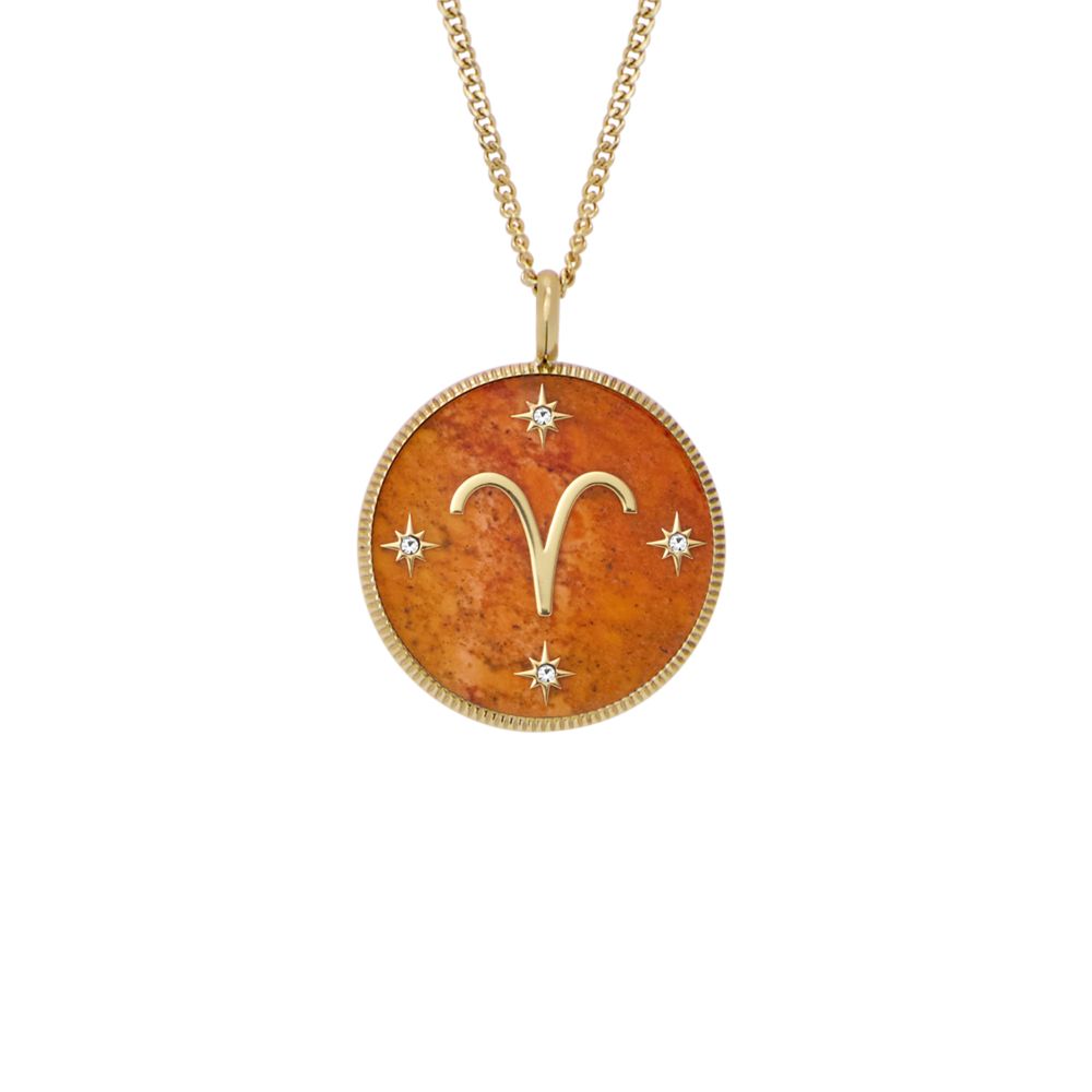 Fossil Women's Written in the Stars Gold Steel Red Carnelian Aries Pendant Necklace - JF04838710