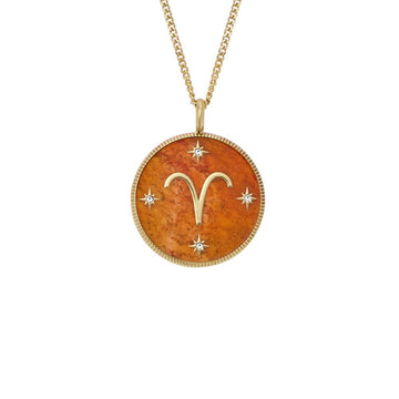 Fossil Women's Written in the Stars Gold Steel Red Carnelian Aries Pendant Necklace - JF04838710