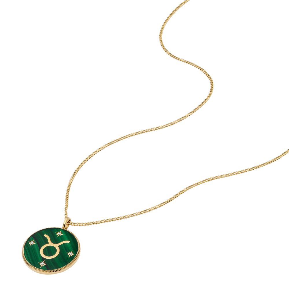 Fossil Women's Written in the Stars Gold Steel Green Malachite Taurus Pendant Necklace - JF04839710 (1)