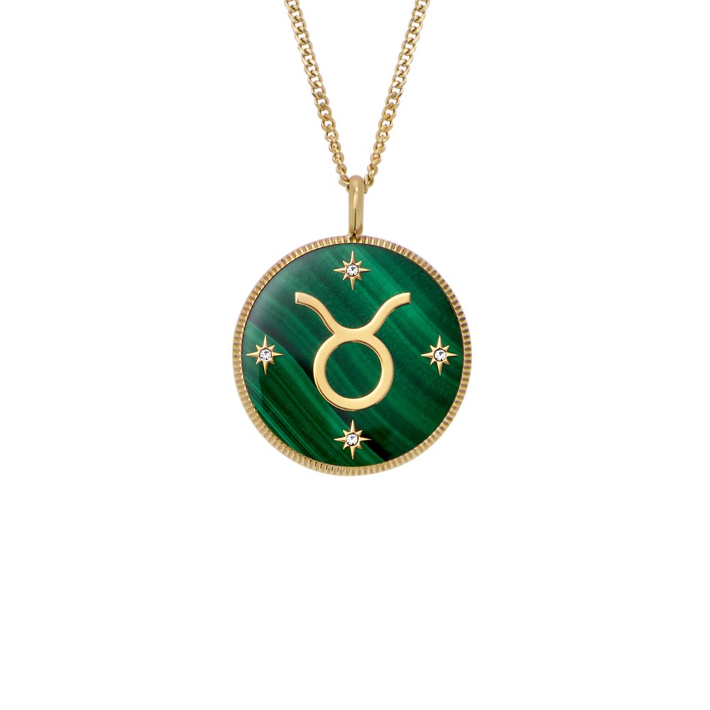 Fossil Women's Written in the Stars Gold Steel Green Malachite Taurus Pendant Necklace - JF04839710