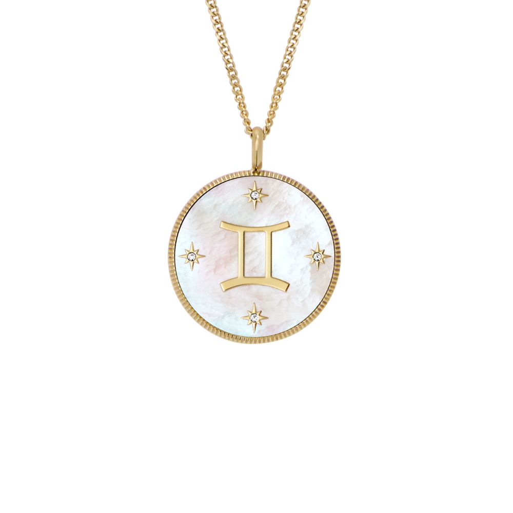 Fossil Women's Written in the Stars Gold Steel White Mother-of-Pearl Gemini Pendant Neck- JF04840710