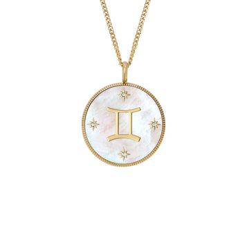 Fossil Women's Written in the Stars Gold Steel White Mother-of-Pearl Gemini Pendant Neck- JF04840710