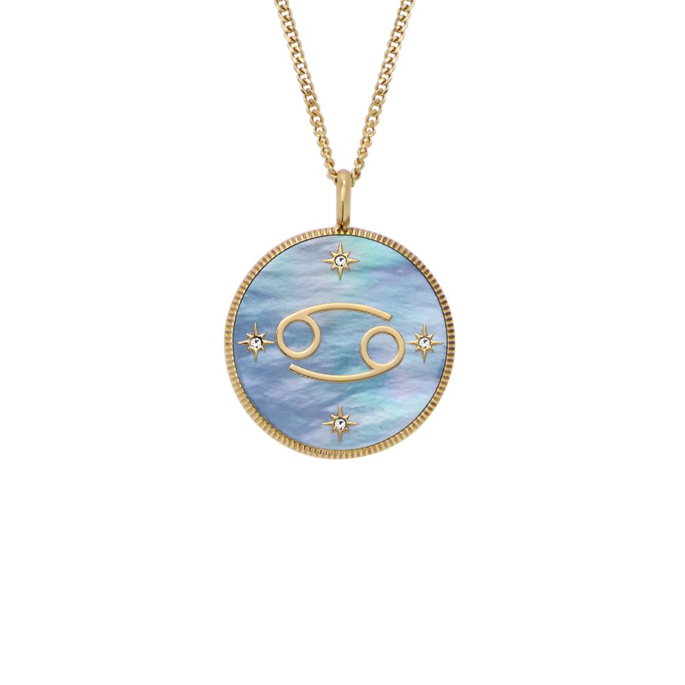 Fossil Women's Written in the Stars Gold Steel Black MOP Cancer Pendant Necklace - JF04841710