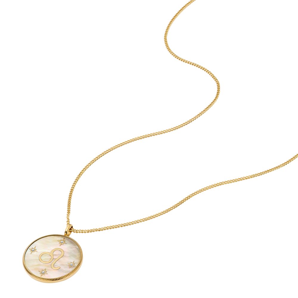 Fossil Women's Written in the Stars Gold Steel Gold Mother-of-Pearl Leo Pendant Necklace- JF04842710 (3)
