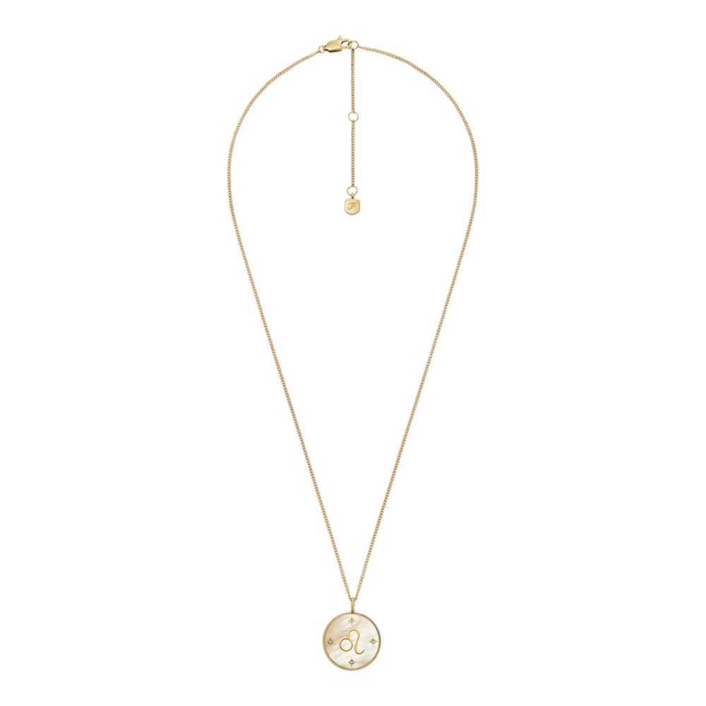 Fossil Women's Written in the Stars Gold Steel Gold Mother-of-Pearl Leo Pendant Necklace- JF04842710 (1)