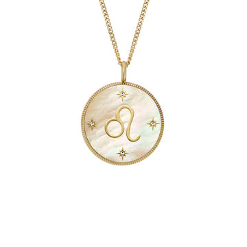 Fossil Women's Written in the Stars Gold Steel Gold Mother-of-Pearl Leo Pendant Necklace- JF04842710