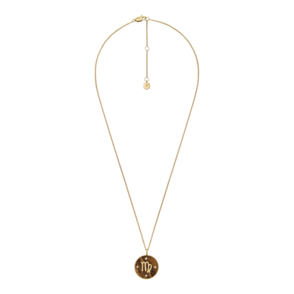 Fossil Women's Written in the Stars Gold Steel Tiger's Eye Virgo Pendant Necklace - JF04843710 (2)