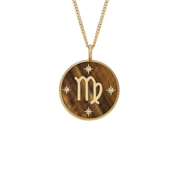 Fossil Women's Written in the Stars Gold Steel Tiger's Eye Virgo Pendant Necklace - JF04843710