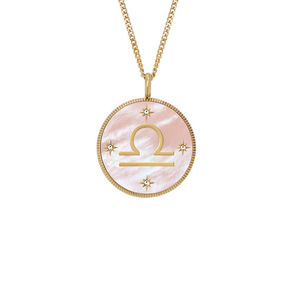 Fossil Women's Written in the Stars Gold Steel Pink Mother-of-Pearl Libra Pendant Neck - JF04844710