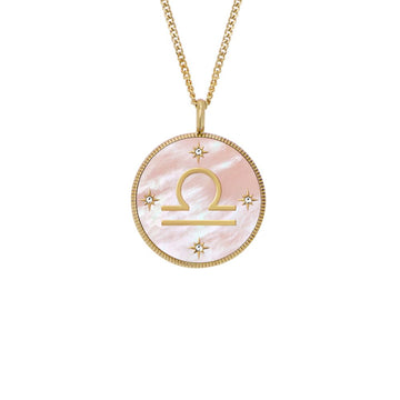 Fossil Women's Written in the Stars Gold Steel Pink Mother-of-Pearl Libra Pendant Neck - JF04844710