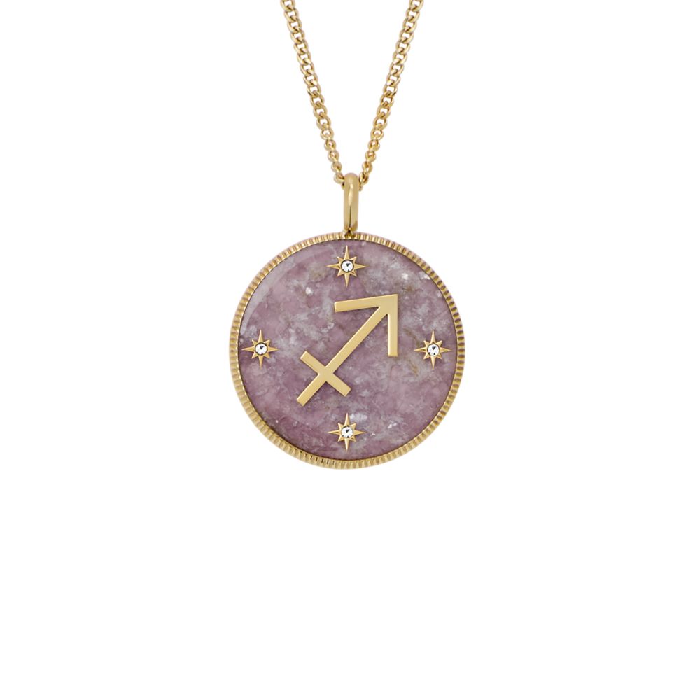 Fossil Women's Written in the Stars Gold Steel Purple Amethyst Sagittarius Pendant Neck - JF04846710