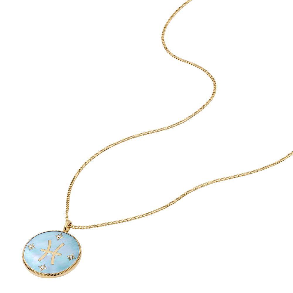 Fossil Women's Written in the Stars Gold Steel Green Mother-of-Pearl Pisces Pendant Neck- JF04848710 (2)